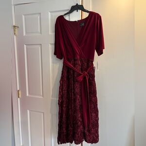 Alex Evenings Deep Red Floral Sequin Gown